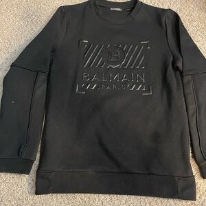 Balmain Embossed Logo Black Crewneck Sweater